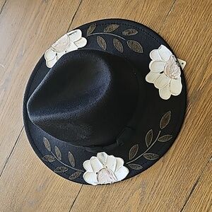 Hand painted black fedora hat 🤍🖤